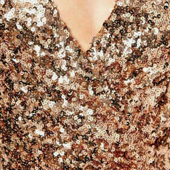 SEQUINS SZ 6 FRENCH CONNECTION ALEXIS SAMANTHA ROS GOLD SEQUIN PARTY DRESS XMAS - Picture 3 of 10